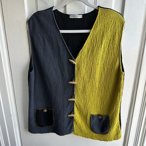 Margaret Winters Colorblock Toggle Vest Art to Wear Lagenlook Style - Picture 2 of 7
